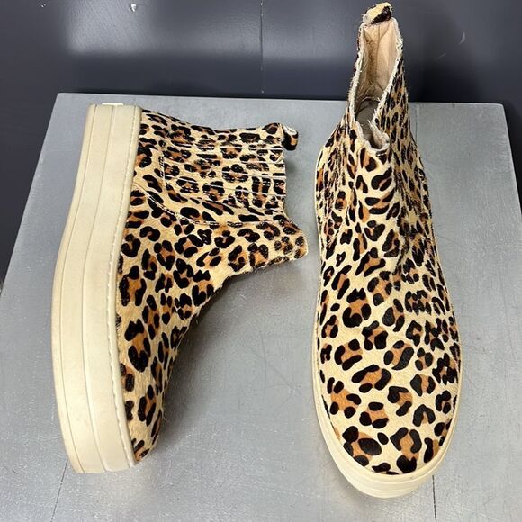 J Slides Hypo Platform High Top Sneaker Bootie Cheetah Leopard Print Calf Hair - Picture 3 of 9